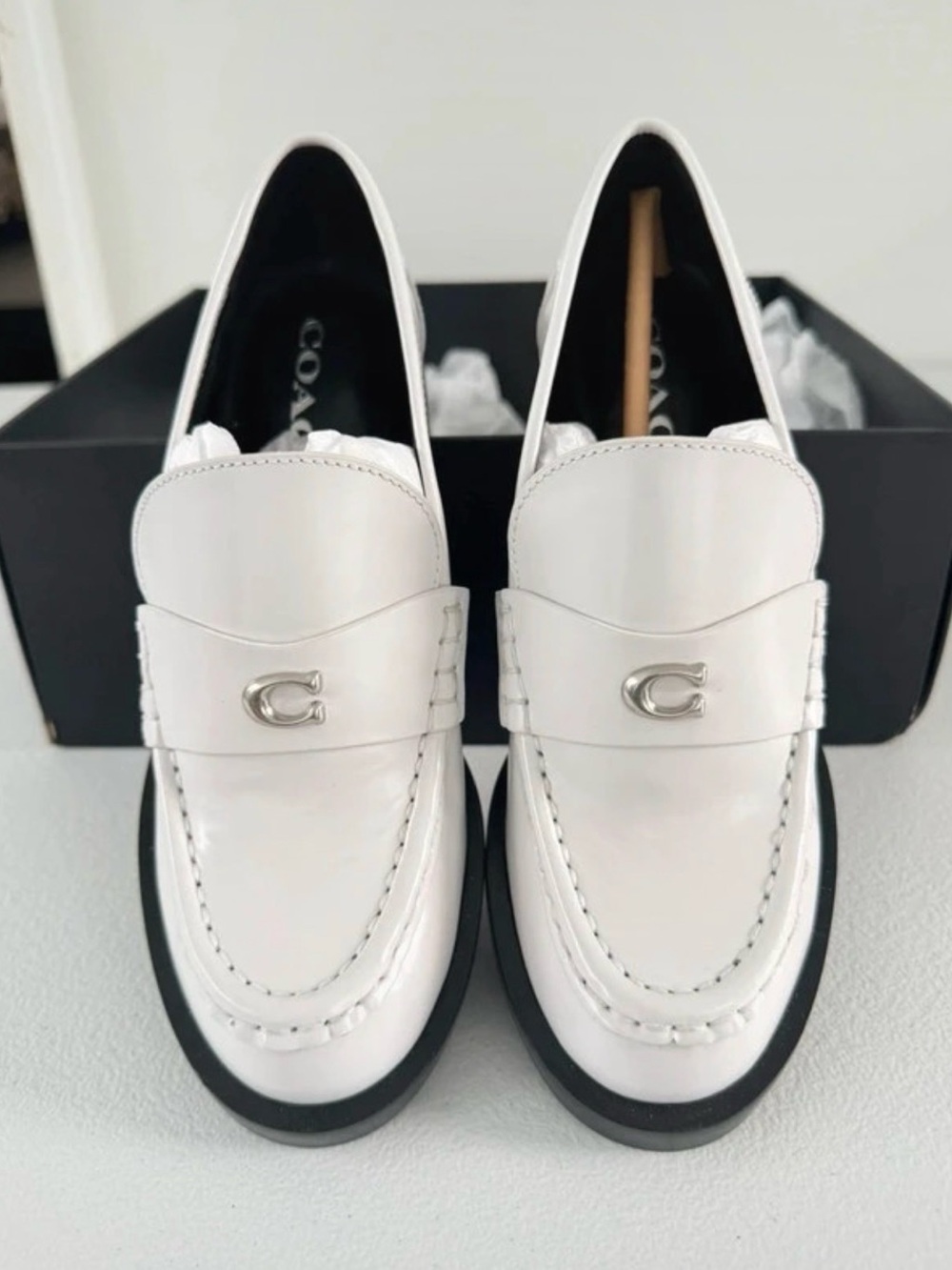 Coach Natalie Leather Loafer in the Optic White size 6